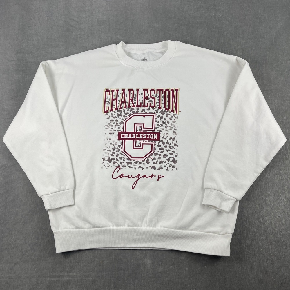 Charleston Cougars Gameday Couture Men White Sweatshirt Leopard Graphic Large